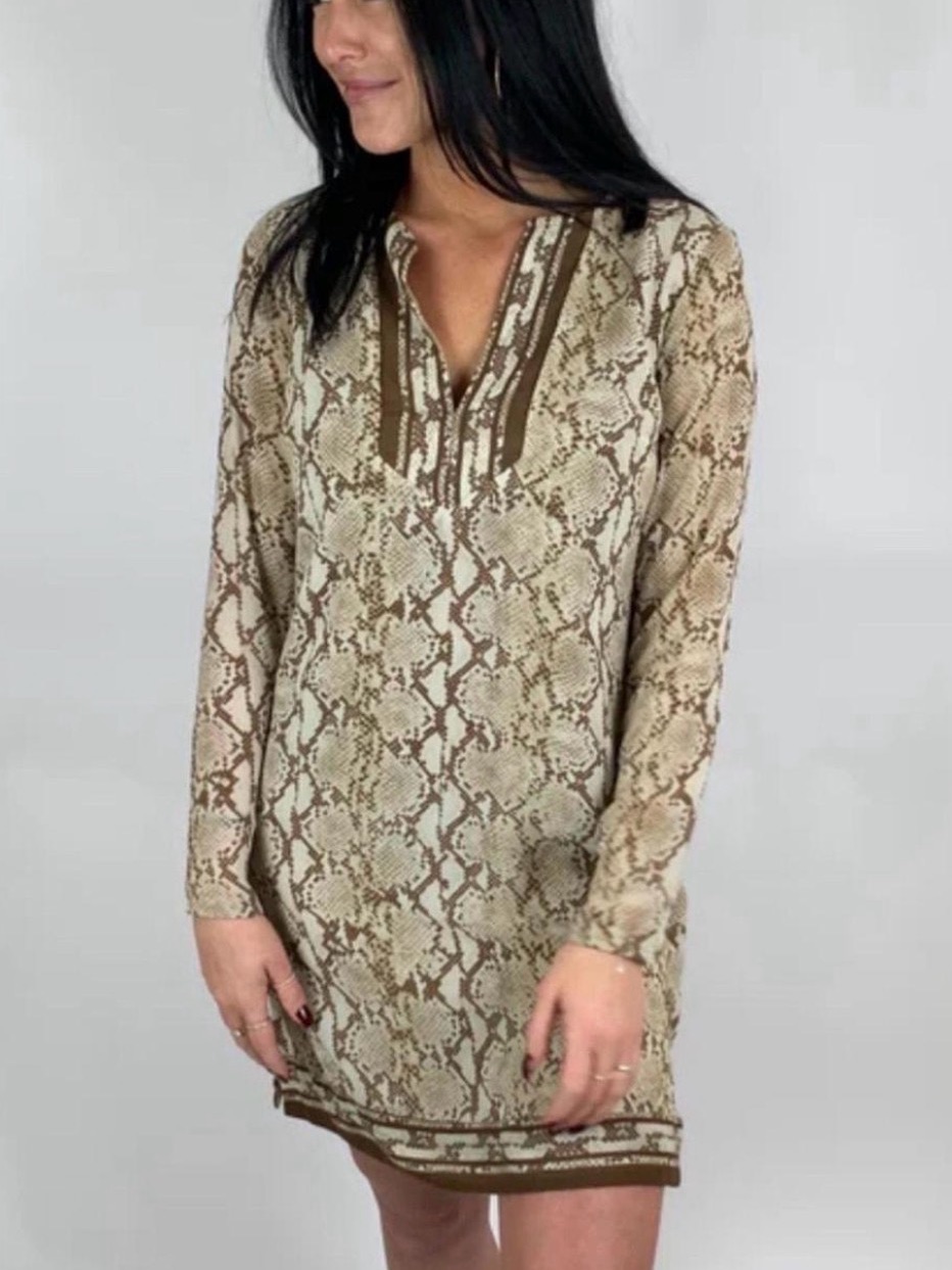 Nwt Sz M Michael Kors Brown Snake Print Shift Dress